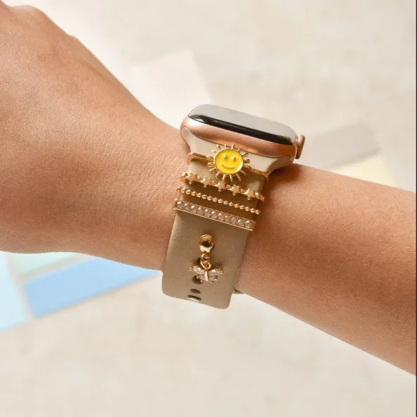Watch Strap Charm, Gold Smiley Sun