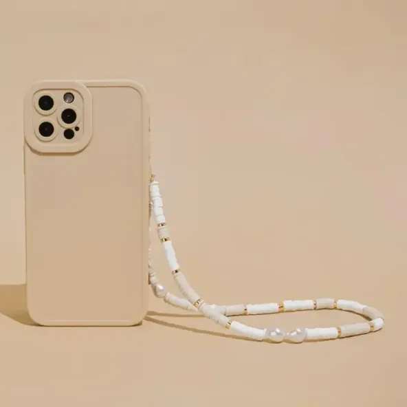 Phone Charm Strap, Nude and Pearl